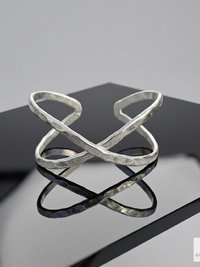 Hammered Silver Criss Cross Cuff Bracelet: Boho X Design