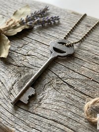 Antique Skeleton Key Necklace YARDLEY, Iron Trunk Pendant, Brass Ball Jewelry