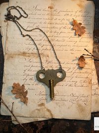 Vintage Clock Key Necklace PENELOPE, Repurposed Brass Winding Pendant, Steampunk