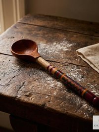 Hand-Turned Lacquerware Wood Spoon - Artisan Handcrafted Serving Scoop - Wooden Coffee Spoon, Colorful Boho Kitchen Decor Gift