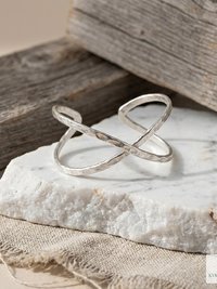 Hammered Silver Criss Cross Cuff Bracelet: Boho X Design