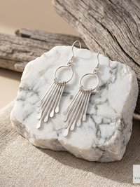 Sterling Silver Fringe Paddle Earrings, Handcrafted Boho Dangles, Unique Metallic Statement Drops