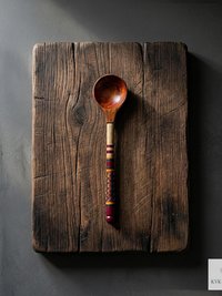 Hand-Turned Lacquerware Wood Spoon - Artisan Handcrafted Serving Scoop - Wooden Coffee Spoon, Colorful Boho Kitchen Decor Gift