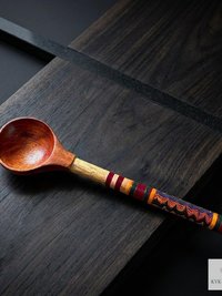 Hand-Turned Lacquerware Wood Spoon - Artisan Handcrafted Serving Scoop - Wooden Coffee Spoon, Colorful Boho Kitchen Decor Gift