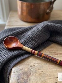 Hand-Turned Lacquerware Wood Spoon - Artisan Handcrafted Serving Scoop - Wooden Coffee Spoon, Colorful Boho Kitchen Decor Gift