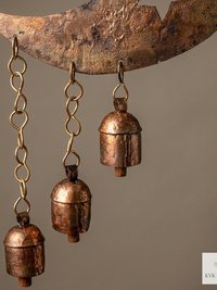 Crescent Moon and Stars with Hanging Bells Windchime - Artisan Metal Garden Decor Brass Bells