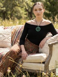 Brass Patina Circle Necklace, Boho Verdigris Pendant, Tribal Green Bronze Statement