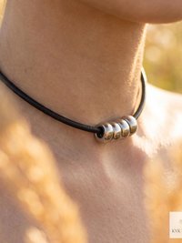 Boho Silver Bead Choker Necklace - Adjustable Minimalist Style