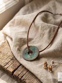 Antique Chinese Coin Choker, Brown Suede Boho Pendant Necklace