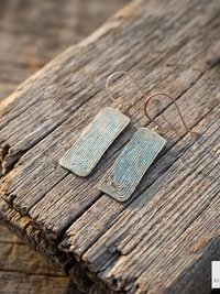 Handcrafted Brass Patina Earrings, Textured Rectangle Dangle Earrings, Rustic Verdigris Boho Jewelry