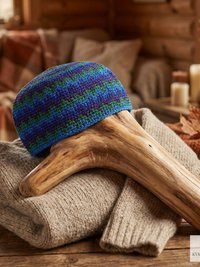 Blue Zig Zag Kufi Skull Cap - Crocheted Beanie Hat, Ethically sourced