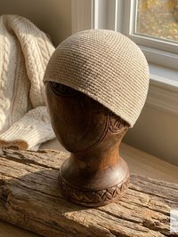 Cream Kufi Skull Cap - Crocheted Beanie Hat, Ethically sourced