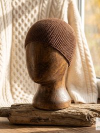 Brown Kufi Skull Cap - Crocheted Beanie Hat, Ethically sourced