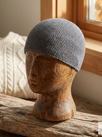Gray Kufi Skull Cap - Crocheted Beanie Hat, Ethically sourced