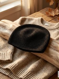 Black Kufi Skull Cap - Crocheted Beanie Hat, Ethically sourced