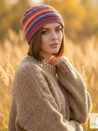Pink Stripe Kufi Skull Cap - Crocheted Beanie Hat, Ethically sourced