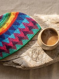 Rainbow Kufi Skull Cap - Crocheted Beanie Hat, Ethically sourced
