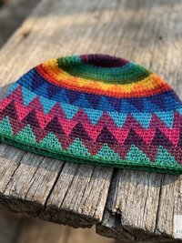 Rainbow Kufi Skull Cap - Crocheted Beanie Hat, Ethically sourced