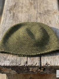 Olive Green Kufi Skull Cap - Crocheted Beanie Hat, Ethically sourced