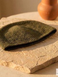 Olive Green Kufi Skull Cap - Crocheted Beanie Hat, Ethically sourced