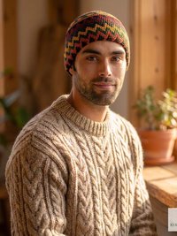 Earth Zig Zag Kufi Skull Cap - Crocheted Beanie Hat, Ethically sourced