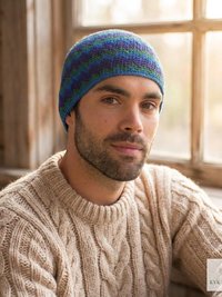 Blue Zig Zag Kufi Skull Cap - Crocheted Beanie Hat, Ethically sourced