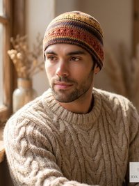 Striped Kufi Skull Cap - Crocheted Beanie Hat, Ethically sourced