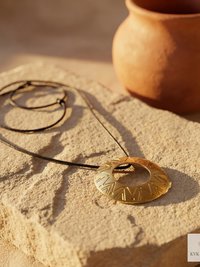 Boho Chic Round Open Ring Brass Statement Pendant - Tie Back Minimalist Choker
