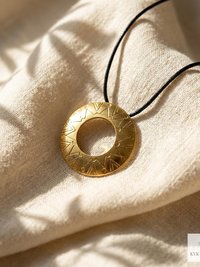 Boho Chic Round Open Ring Brass Statement Pendant - Tie Back Minimalist Choker