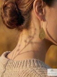 Handcrafted Brass Flower Drop Threader Earrings - Botanical Leaf Dangles