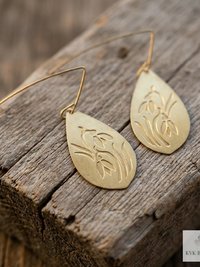 Handcrafted Brass Flower Drop Threader Earrings - Botanical Leaf Dangles