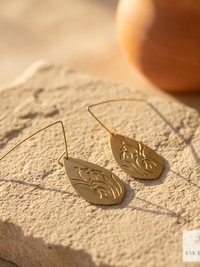 Handcrafted Brass Flower Drop Threader Earrings - Botanical Leaf Dangles