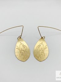 Handcrafted Brass Flower Drop Threader Earrings - Botanical Leaf Dangles
