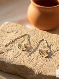 Handcrafted Brass Lotus Flower Drop Threader Earrings - Botanical Leaf Dangles
