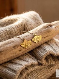 Handcrafted Brass Lotus Flower Drop Threader Earrings - Botanical Leaf Dangles