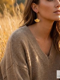 Handcrafted Brass Lotus Flower Drop Threader Earrings - Botanical Leaf Dangles