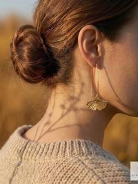 Handcrafted Brass Lotus Flower Drop Threader Earrings - Botanical Leaf Dangles
