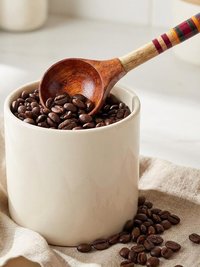 Hand-Turned Lacquerware Wood Spoon - Artisan Handcrafted Serving Scoop - Wooden Coffee Spoon, Colorful Boho Kitchen Decor Gift