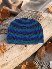 Blue Zig Zag Kufi Skull Cap - Crocheted Beanie Hat, Ethically sourced