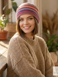 Pink Stripe Kufi Skull Cap - Crocheted Beanie Hat, Ethically sourced