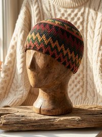 Earth Zig Zag Kufi Skull Cap - Crocheted Beanie Hat, Ethically sourced