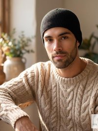 Black Kufi Skull Cap - Crocheted Beanie Hat, Ethically sourced
