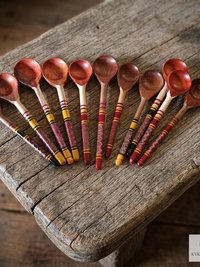 Hand-Turned Lacquerware Wood Spoon - Artisan Handcrafted Serving Scoop - Wooden Coffee Spoon, Colorful Boho Kitchen Decor Gift