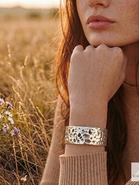 Hammered Silver Cuff Bracelet: Boho Bohemian Jewelry
