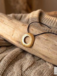 Boho Chic Round Open Ring Brass Statement Pendant - Tie Back Minimalist Choker