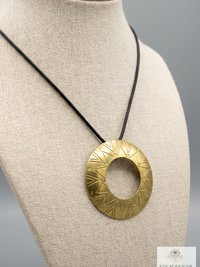 Boho Chic Round Open Ring Brass Statement Pendant - Tie Back Minimalist Choker