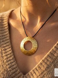 Boho Chic Round Open Ring Brass Statement Pendant - Tie Back Minimalist Choker