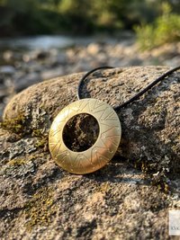 Boho Chic Round Open Ring Brass Statement Pendant - Tie Back Minimalist Choker