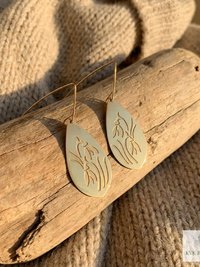 Handcrafted Brass Flower Drop Threader Earrings - Botanical Leaf Dangles