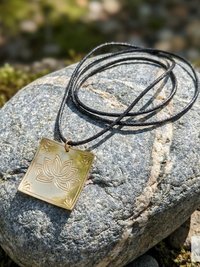 Square Brass Lotus Flower Necklace - Tie Back Minimalist Choker